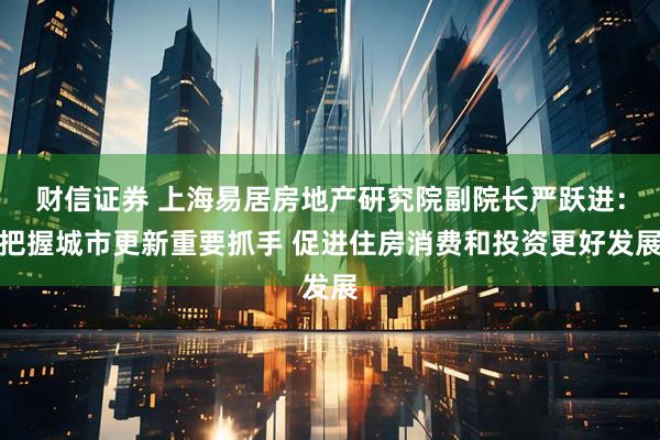 财信证券 上海易居房地产研究院副院长严跃进：把握城市更新重要抓手 促进住房消费和投资更好发展